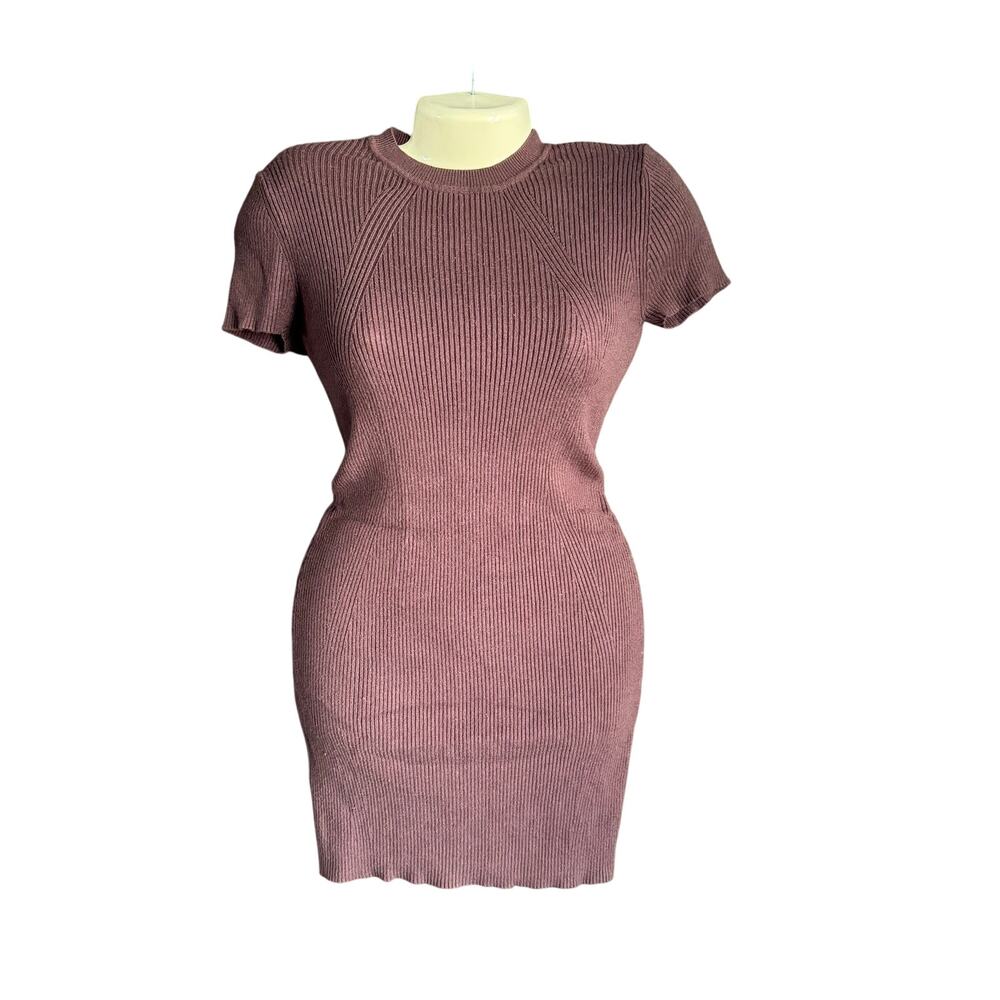 Dynamite Ribbed Knit Bodycon Mini Dress Brown Short Sleeve Size Small Autumn